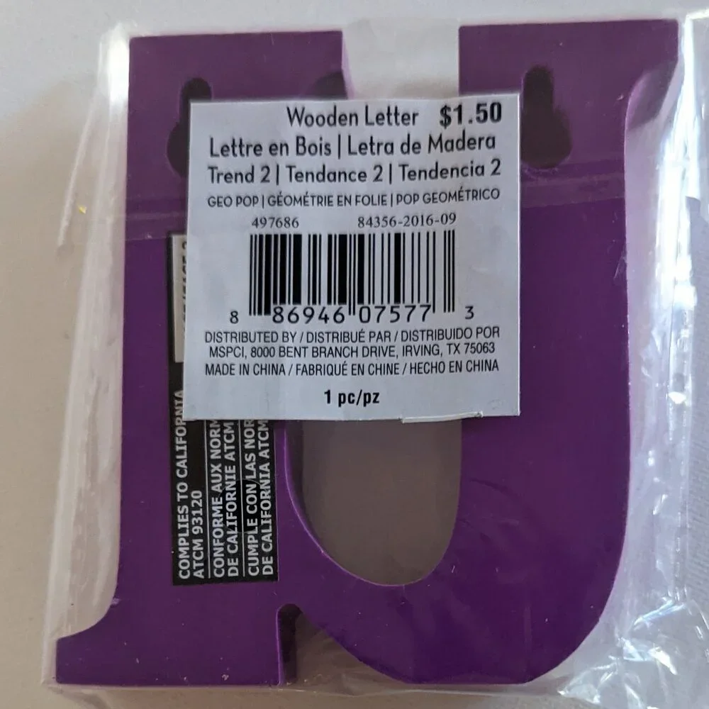 NWT Deep Purple Letter 'u' Wood Alphabet Sign Geo Pop Michael's Wall Home Decor - Picture 2 of 2